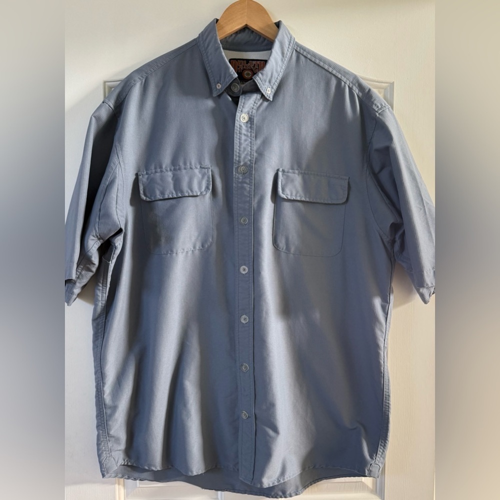 EUC Duluth Trading Ripstop Venting Short Sleeve Button Shirt LT Blue Workwear